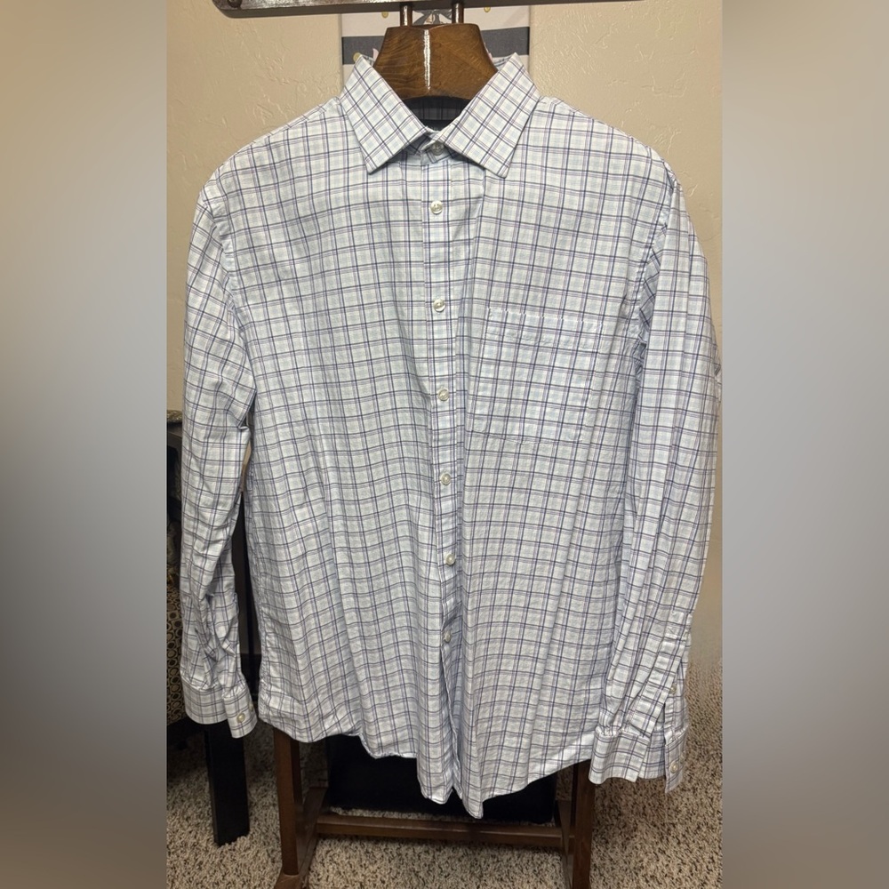 Michael Kors HOST PICK Men’s White, Purple, and Blue Plaid Button Down Shirt